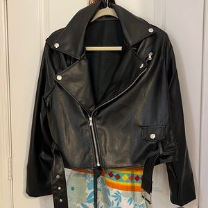 Plus PU leather lapel collar Moto jacket